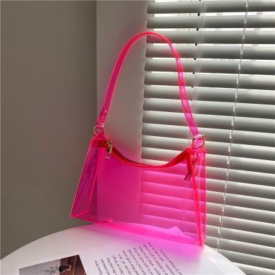 China Lady 2021 Snapshot Women PVC Hot Pink Waterproof Beachkin Clear Beach Cross - Body Shoulder Handbag Jelly Transparent Single Bag for sale