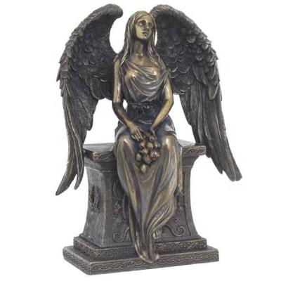 China Religious Foundry OEM Bronze Angel Statue Angel With Roses Sitting On Tombstone Sculpture MOQ 1pc for sale