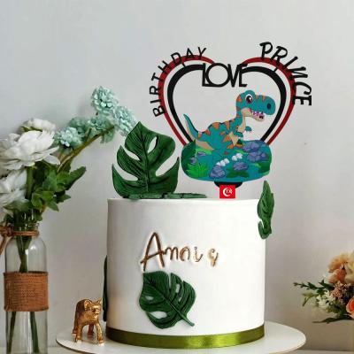 China Acrylic Dinosaur Baking Kids Decor Supplies Party Favor Happy Birthday Cake Topper 15x17cm Size Custom Design Cake Topper Supplies for sale