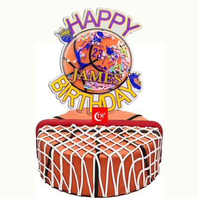 China ACRYLIC Theme James Fans Club Moving Quicksand TX Basketball Stage Shake Acrylic Cake Topper For Party Decorations Fun Supplier for sale