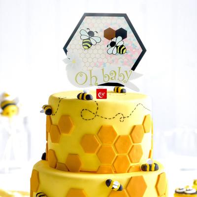 China TX ACRYLIC Bumble Bee Gender Reveal Baby Shower Baby Two Bees Oh Moving Quicksand Acrylic Cake Topper For Party Decorations Supplier for sale