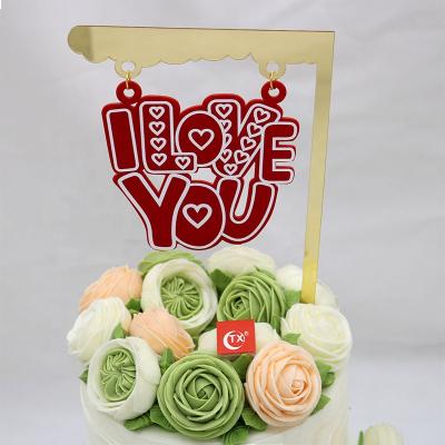 China WEDDING DECORATION TX Personalized UV Printing Love You Cake Topper For Valentines Day Romantic Proposal Birthday Cake Decoration Outfit for sale