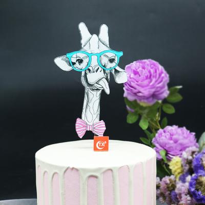 China 3D Birthday Art Painting Acrylic Cartoon Happy Birthday Animal Cake Topper For Party Baby Shower Cake Decorating Topper for sale