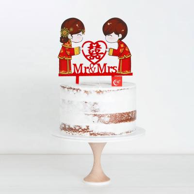 China WEDDING TX DECORATION Personalized Mr. Mrs. Wedding Cake Topper For Wedding Party Decoration by 3D Art Printing Red Double Happiness for sale