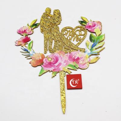 China Wedding Wedding Mr. and Mrs. Gold Ribbon Topper Cake Topper Wedding Decorating Event Party Supplies with Inside Card for sale