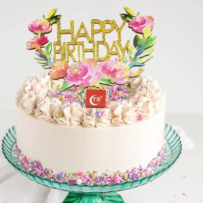 China UV Acrylic Cake Topper Happy Birthday Printing TX Decoration Event Party Baking Supplies For Birthday Party for sale