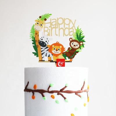 China TX Personalized Acrylic Woodland Animals Holiday Party Cake Decoration Happy Birthday Cake Topper For Birthday Party Customized Shape for sale