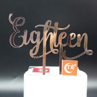 China Birthday Acrylic Rose Gold 18th Birthday Cake Topper 18 Years Cake Mirror Gold Cake Topper for sale