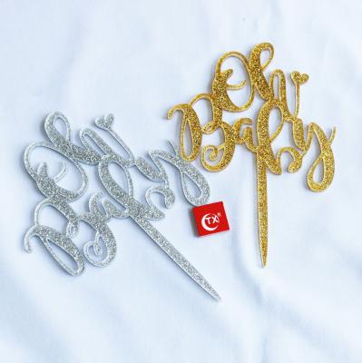 China Baby Shower Party TX Personalized Oh Baby Glitter Gold Shiny Silver 1 Acrylic Cake Topper Baby Shower Birthday Party Decoration for sale