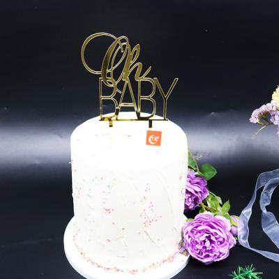 China Wedding Acrylic Mirror Gold Baby Cake Topper Happy Birthday Cake Topper Oh For Baby Birthday Decoration for sale