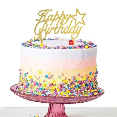 China Acrylic Birthday Cake Topper Gold Cake Topper One TX Wedding Happy Birthday Cake Topper For Birthday Party Favor for sale