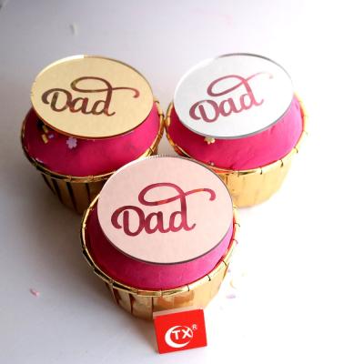 China TX Father's Day Cake Topper For Dessert Gift Box Laser Mark Shiny Gold Mirror Disc Laser Mark Shiny Gold Mirror Disc Happy Cakesicle Pop Decor for sale