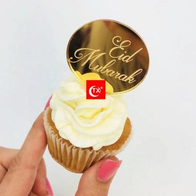 China TX Acrylic 8pcs Per Freeze Cupcake Topper Eid Mubarak Laser Inscription Hajj Mubarak Umrah Mubarak For Eid Festival Muslim Islam Party for sale