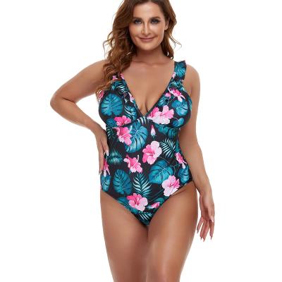 China Plus Size Summer Floral Print Women Swimsuit Plus Size Swimwear One Piece Big Bikini Swimsuit for sale