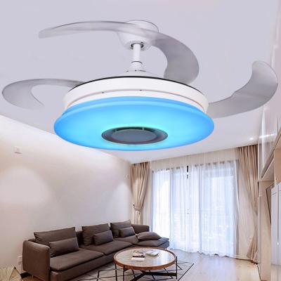 China Yellow and White 42 Inch RGB Music Blades APP+ Light Retractable Remote Control Smart Ceiling Fan with Light Modern for sale