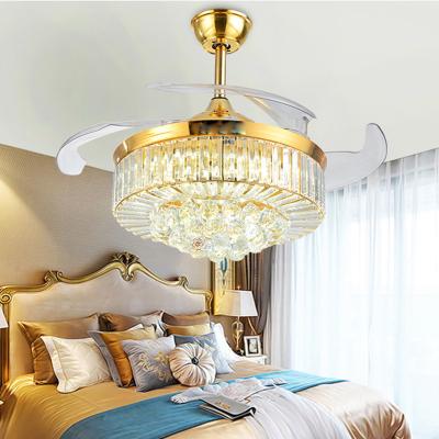 China Amazon Hot Selling Modern 42inch Modern Crystal Hanging Glass Fan Lamp Led Ceiling Crystal Fan Light for sale