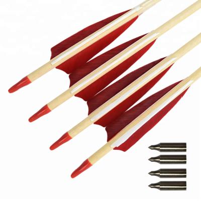 China Hunting Archery Wood Recurve Arrows Traditional Bow Hunting Sports Glue-on Nock Feather Wood Shafts Wooden Arrows Turkey for sale