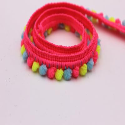 China Bags Mixed Rainbow Pom Pom Lace Trim Hot Sale Color Hair Ball Turquoise Yellow Red Lace Trim In Wholesale for sale