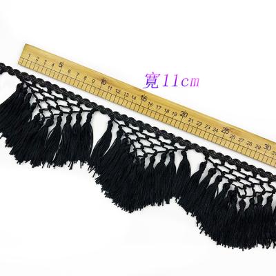 China Customized triangle black high quality polyester knotted fringe tassel trim for garment for sale