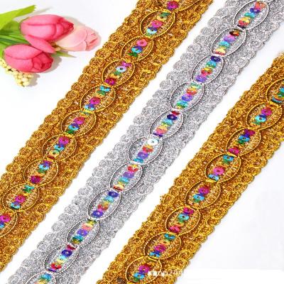 China Workable wholesale diy sewing silver trimming decorative trim sequin braid craft metallic gold lace ribbon garment accessories for sale