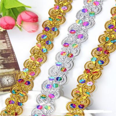 China Cheap viable wholesale sewing table diy sequined braid lace trim curtain fabric trimming metallic gold tatting lace for sale