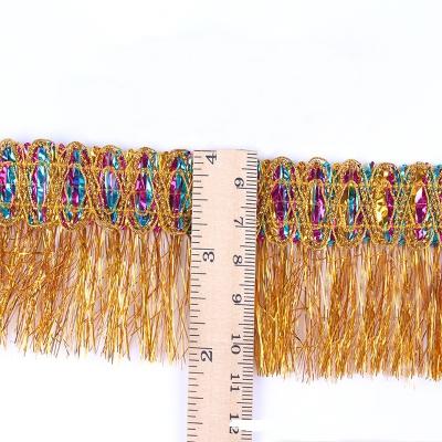 China Bags diy clothes accessories dress lace hardware metallic gold colors tassel fringe skirt edge border lace stitching silver ethnic trim for sale