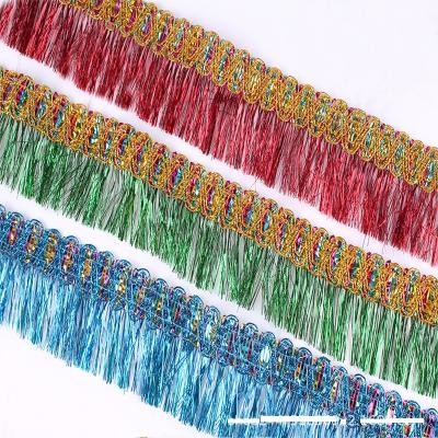 China Bags 5.8cm width diy clothes accessories dress metallic lace material gold silver tassel fringe skirt edge border lace stitching trims for sale