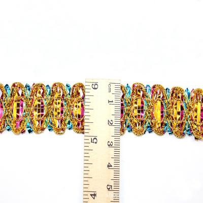 China Viable Wholesale Glitter Colorful Sewing Accessories Colored Ethnic Clothing Gold Upholstery Webbing Lace Ribbon Material Metallic Trim for sale