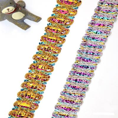 China Viable Wholesale Multi Colors Sewing Accessories Colored Ethnic Clothing Gold Upholstery Webbing Lace Ribbon Material Metallic Trim for sale