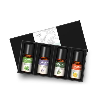 China Gift Set 10ml 4pcs Pure Natural Peppermint Lavender Tea Tree Orange Essential Oil Skin Revitalizer OEM Aromatherapy Diffuser Set for sale