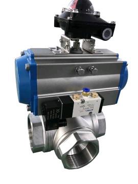 Китай Sanitary 3 Ways Ball Valve with Pneumatic Double Acting Actuator продается