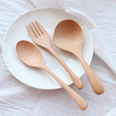 China Viable Wholesale Portable Reusable Bamboo Wooden Cutlery Flatware Soup Spoon Travel Cutlery Tableware Fork for sale