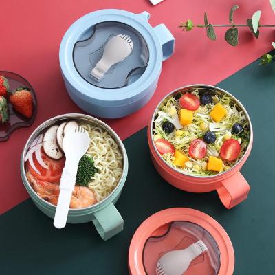 China Round Freshness Preservation 304 Stainless Steel Food Container Bowl Fresh-storing Lunch Box With Spoon Heat Insulated Bowl With Lid Lunch Bowl for sale