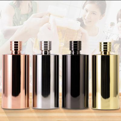 China Vintage Whiskey Jug Jug Wine Flask 500ml 1000ml Portable Stainless Steel Hip Cylindrical Electroplating Flask for sale