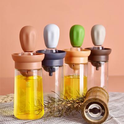 China Quantitative Brush Heat Resistant Glass Portable Kitchen Silicone Oil Bottle Dispenser Oil Dispenser Barbecue Pastry BBQ Cooking Tools With Brush for sale