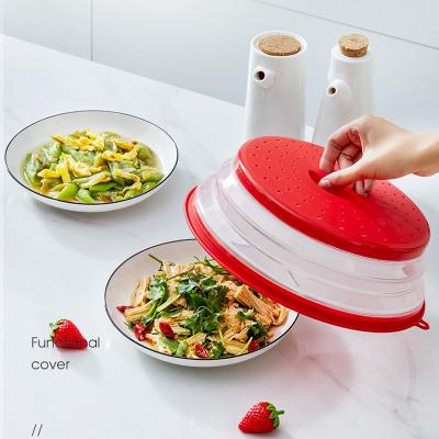 China Hover Viable Collapsible Folding Flat Cover Microwave Dish Cover Silicone Microwave Food Dish Lid Cover Ventilation for sale