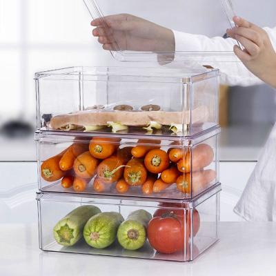 China Viable Stackable Clear Plastic Organizer Bins Freezer Fridge Food Storage Box Fridge Storage Containers With Removable Drain Tray for sale