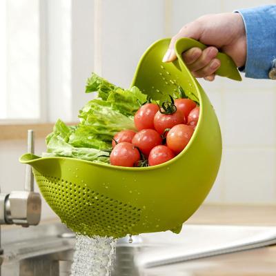 China Sustainable Kitchen Wash Drying Storage Basket With Handle Non Slip Plastic PP Fruit Vegetable Drain Basket With Handle for sale