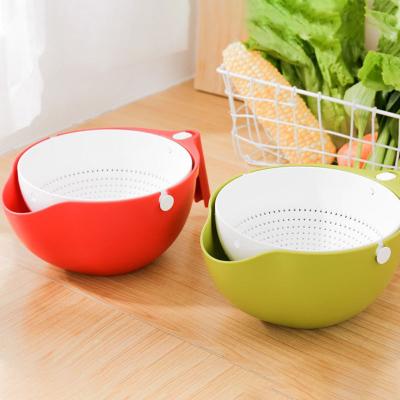 China Sustainable Hots On Amazon Double Layer Fruit Vegetable Wash Bowl Household Kitchen Sink Multifunctional Rotating Draining Plastic Basket for sale