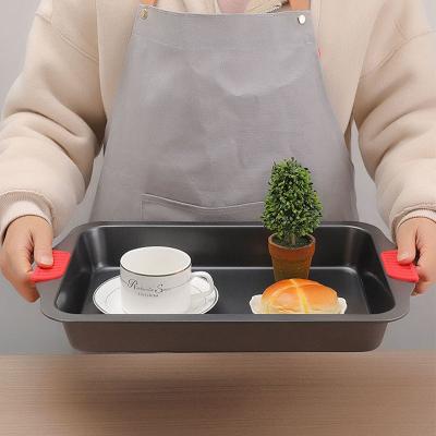 China Carbon Steel Hot Sale Non-Stick Viable Toast Cake Square Baking Tray Rectangle Baking Tray Pan with Silicone Handles Baking Mold for sale