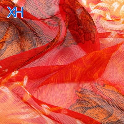 China Simple Red Silk Fabric Digital Printed in Ply Chiffon Fabric with Daisy Design for sale