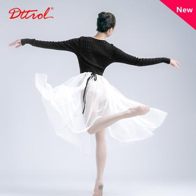 China from above & New Arrival 100%cotton Dttrol black knitted hollow out tees cross-neck cropped top wholesale for hot ballet dancewear for women for sale