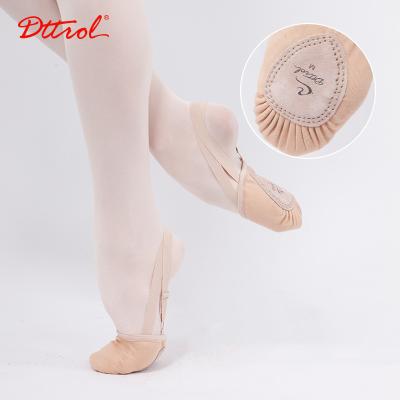 China Wholesale Good Quality Professional Dancer Shoes Dttrol Half Sole Twill Stretch Canvas Ballet Shoes For Women Fabric Suede Soft Sole for sale