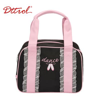 China Fashion Dttrol New Arrival Princess Dance Bags With Lace Training Ballet Bags Pink&Black For Girls High Quality Handbags for sale