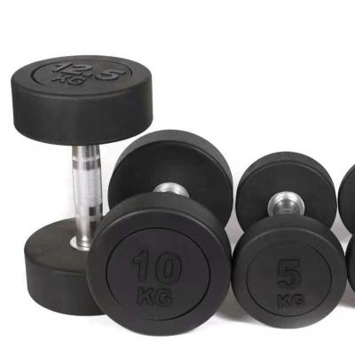 China Wholesale Commercial Use Gym Equipment Weightlifting Round Head Dumbbells Set Round Rubber Dumbbell for sale