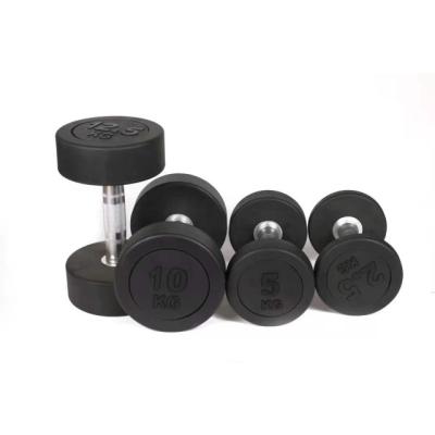 China Commercial Use Free Weight Dumbbell Set Weight Lifting Gym Black Fixed Rubber Dumbbell for sale