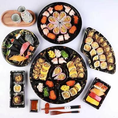 China Japanese Disposable Reusable Round Sushi Takeout Container Plastic PET Food Packaging Tray With Lid Wholesale Manufacturer-Supplier for sale