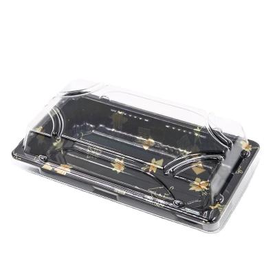 China Disposable Sushi Box ZY01 Wholesale Rectangular Clear Plastic Food PS Rectangle Black Disposable Base With Clear Lid Sushi Or Salad for sale