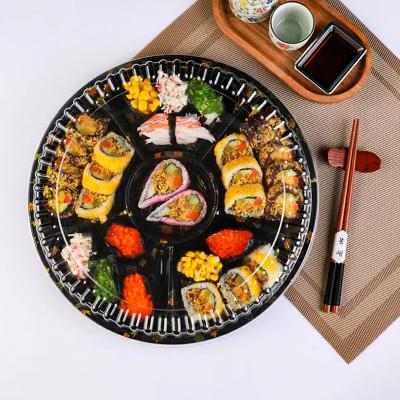 China Round Disposable Hot Selling Plastic Boxes For Sushi Food Packaging Containers Disposable Takeout Tray With Clear Lid for sale