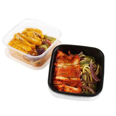 China Disposable Disposable Food Packaging Use PP Plastic Microwave 650ml Square Food Container With Lid for sale